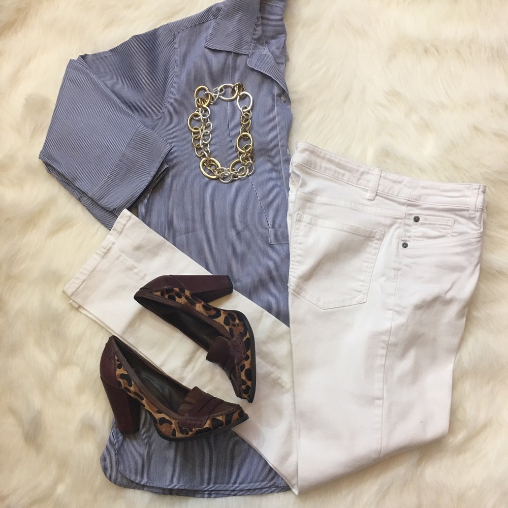 Chicos Button Down Strip Tunic Top Size 2/Large